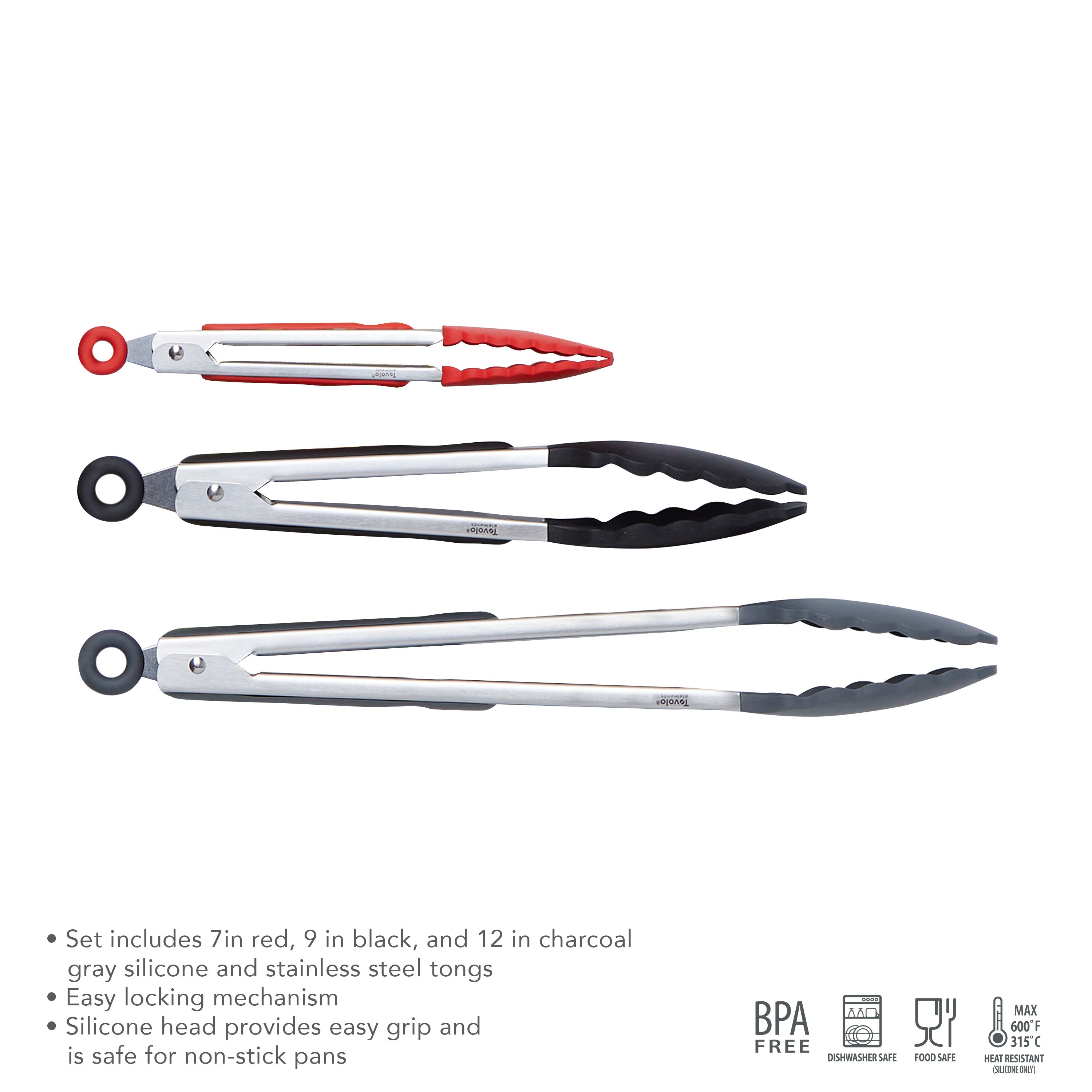 Tovolo Elements S/3 Silicone Tongs - KitchenarySg - 4