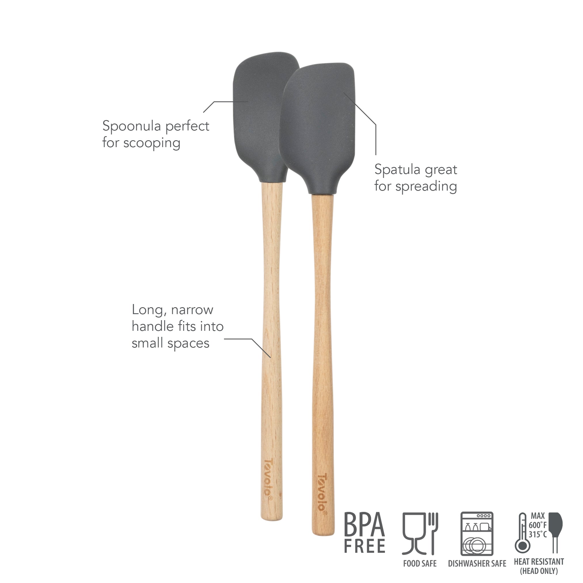 Flex-Core Wood Handled Mini Spatula & Spoonula Set of 2